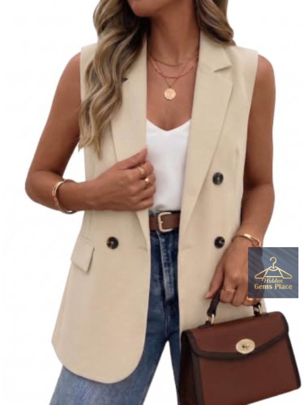Women's Sleeveless Vest Blazer - Open Front Workwear
